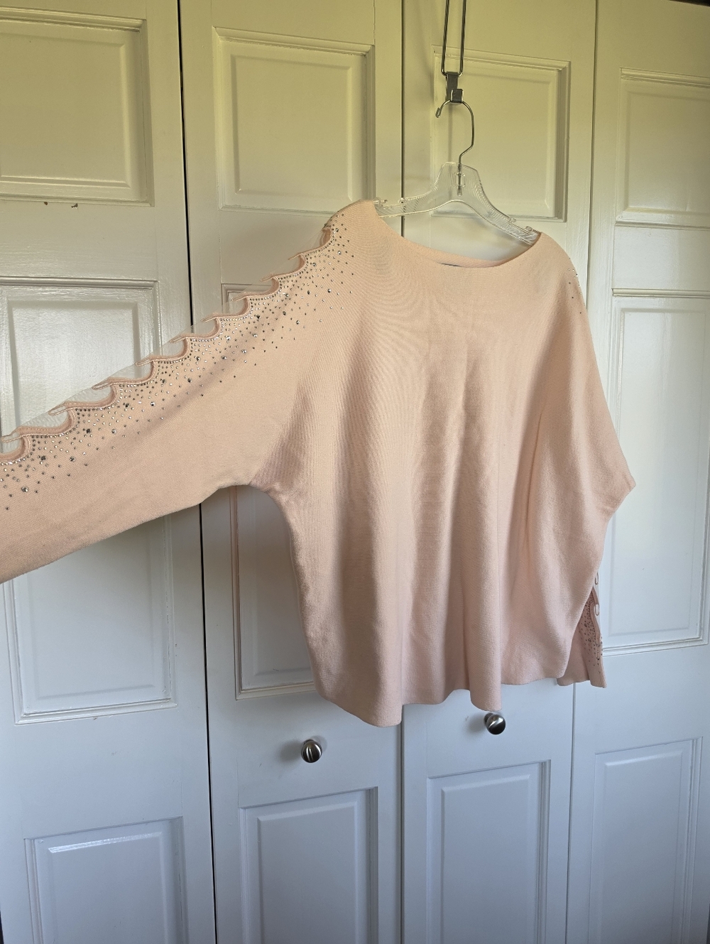 Liv Milano Blush Pink  Sweater 1X | Rhinestone Detail Long Sleeve Top